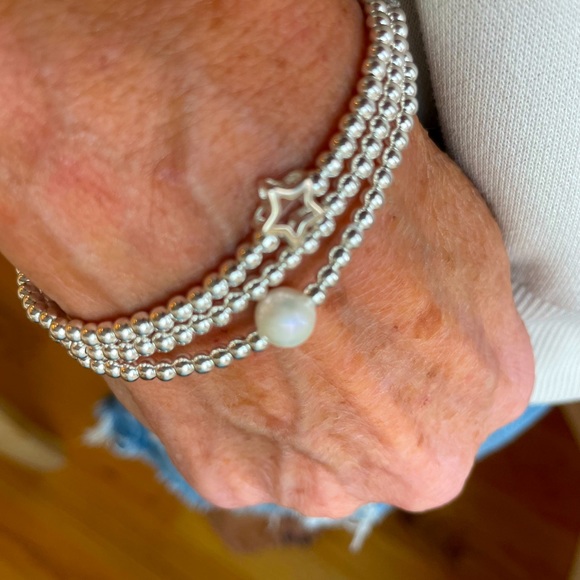 Pearl - handmade sterling, silver beads stretch bracelet + freshwater pearl - Picture 7 of 7